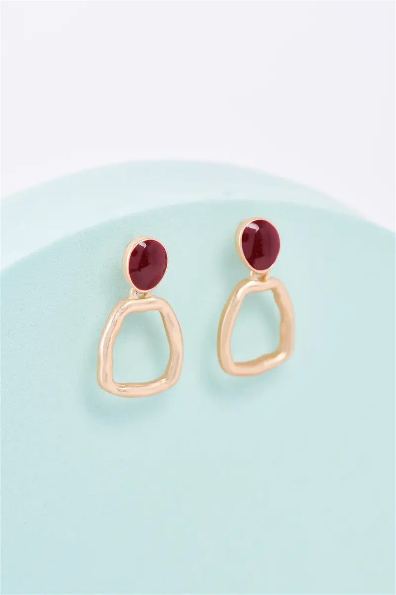 Matte Gold and Red Drop Earrings