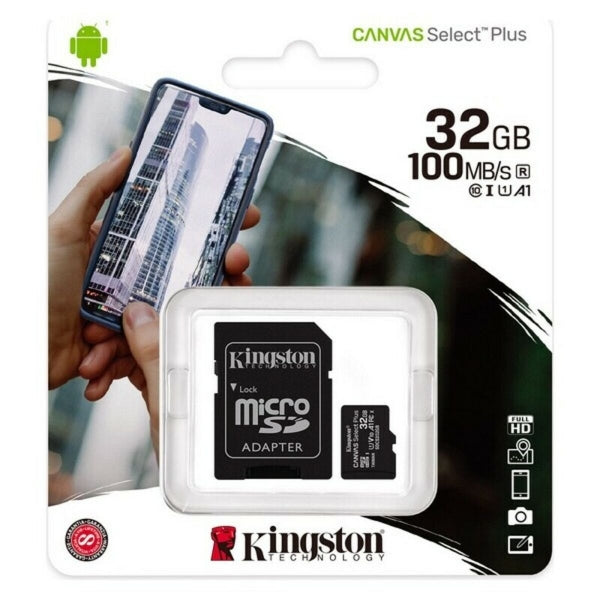 Billede af Kingston 32GB micro SD memory kort med adaptor 100 MB/S - WeDoBetter.dk