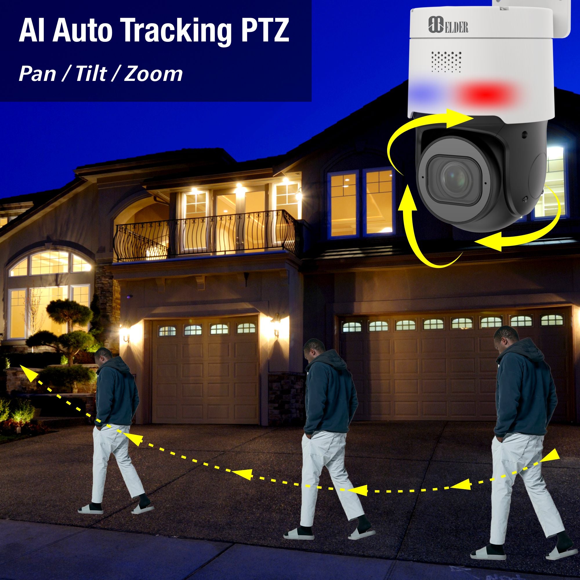 PTZ security camera with motorized zoom from Elder nocturnal security camera system series