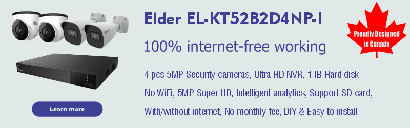 Elder security system, EL-KT52B2D4NP-I is the best security camera system option for your home security system and the top security camera for your business. Secomart is the best security camera, smart home and security system distributor in Canada and the U.S.