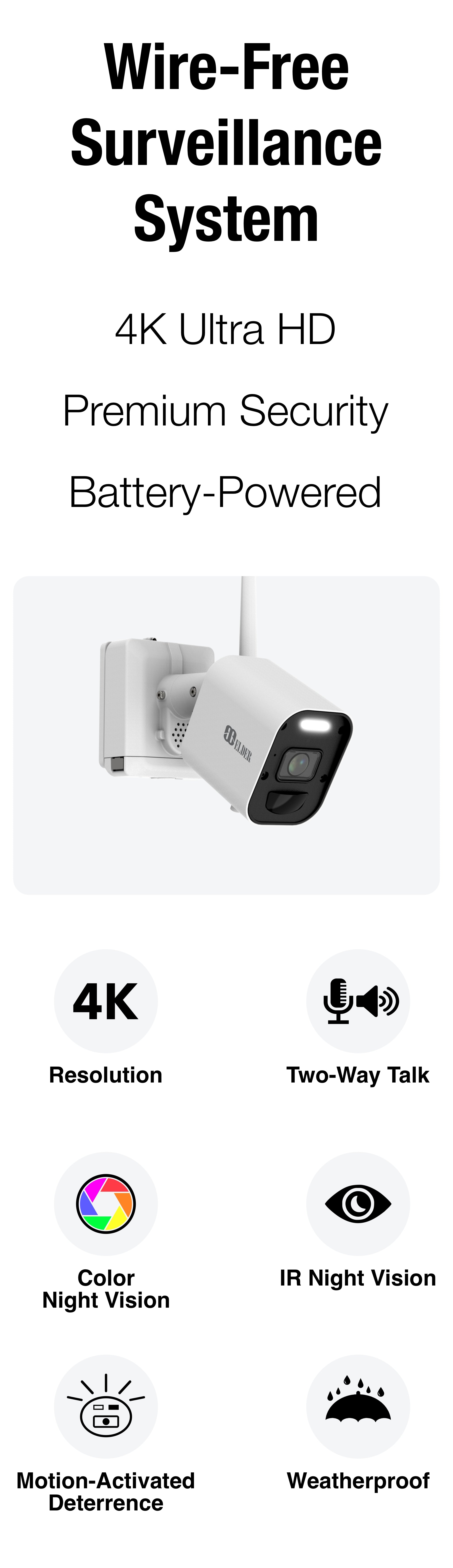 4K wireless security camera system outdoor with color night vision and two-way audio IP cameras