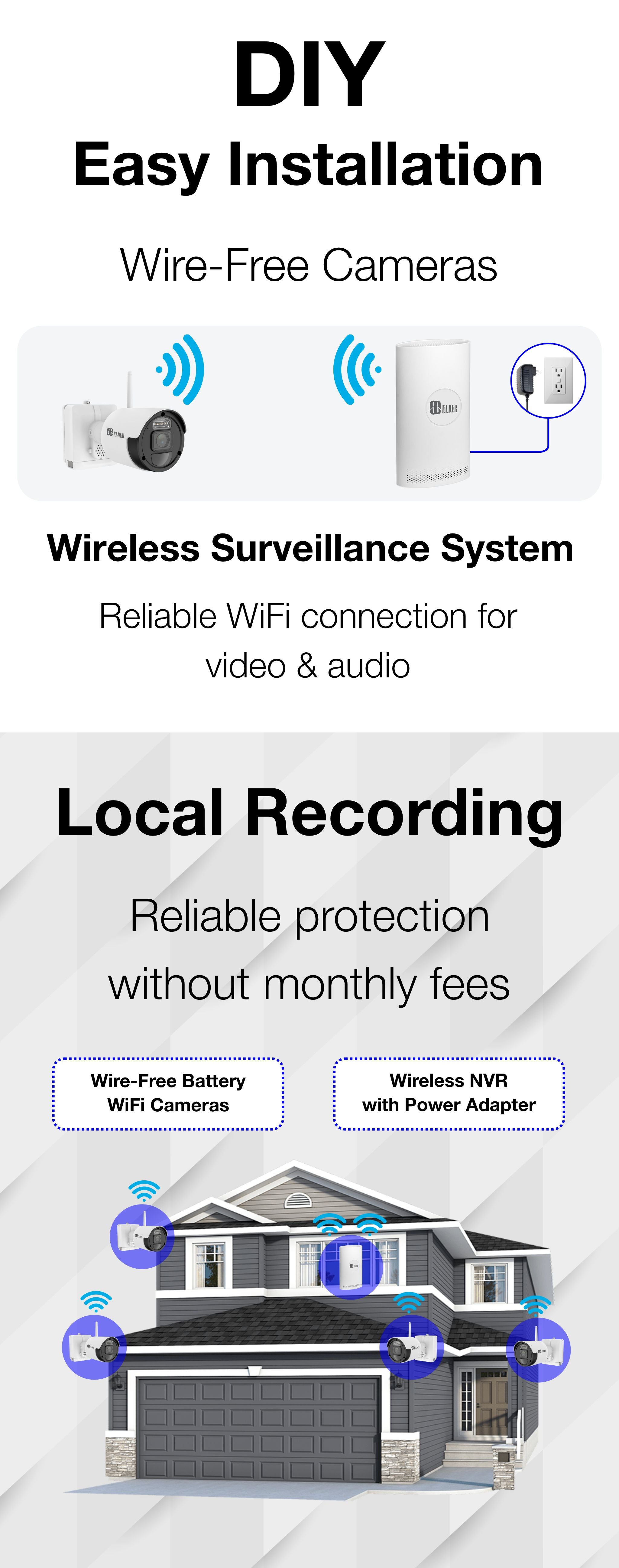 Elder wireless security camera system is a DIY wire-free surveillance camera system battery