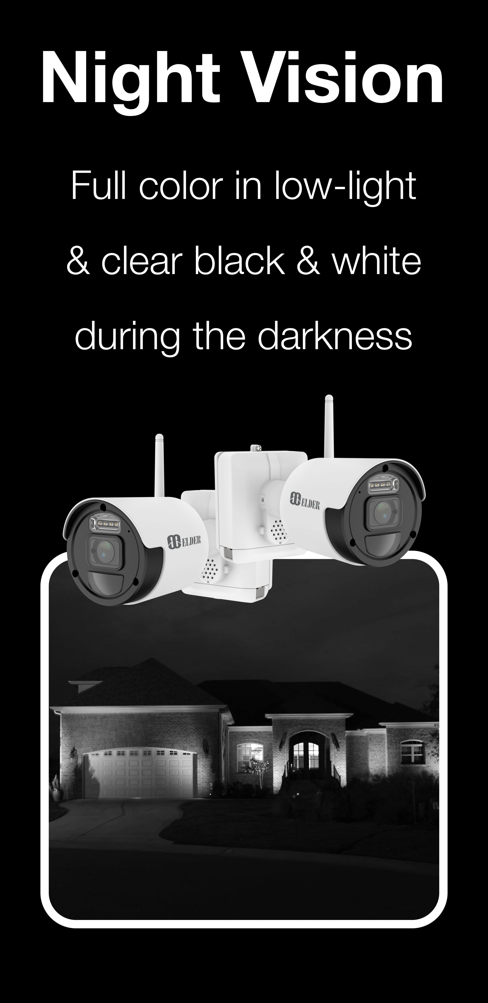 Elder wireless security camera system features smart night vision