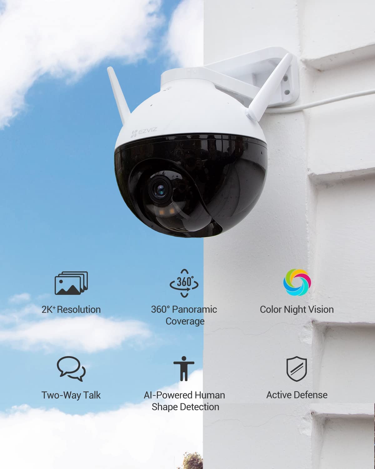  EZVIZ Color Night Vison, 2K Outdoor Cameras for Home Security  Outside, WiFi Surveillance Camera, No Subscription with IP67 Waterproof,  Motion Detection, Two-Way Talk, Alexa/Google, 256 SD : Electronics