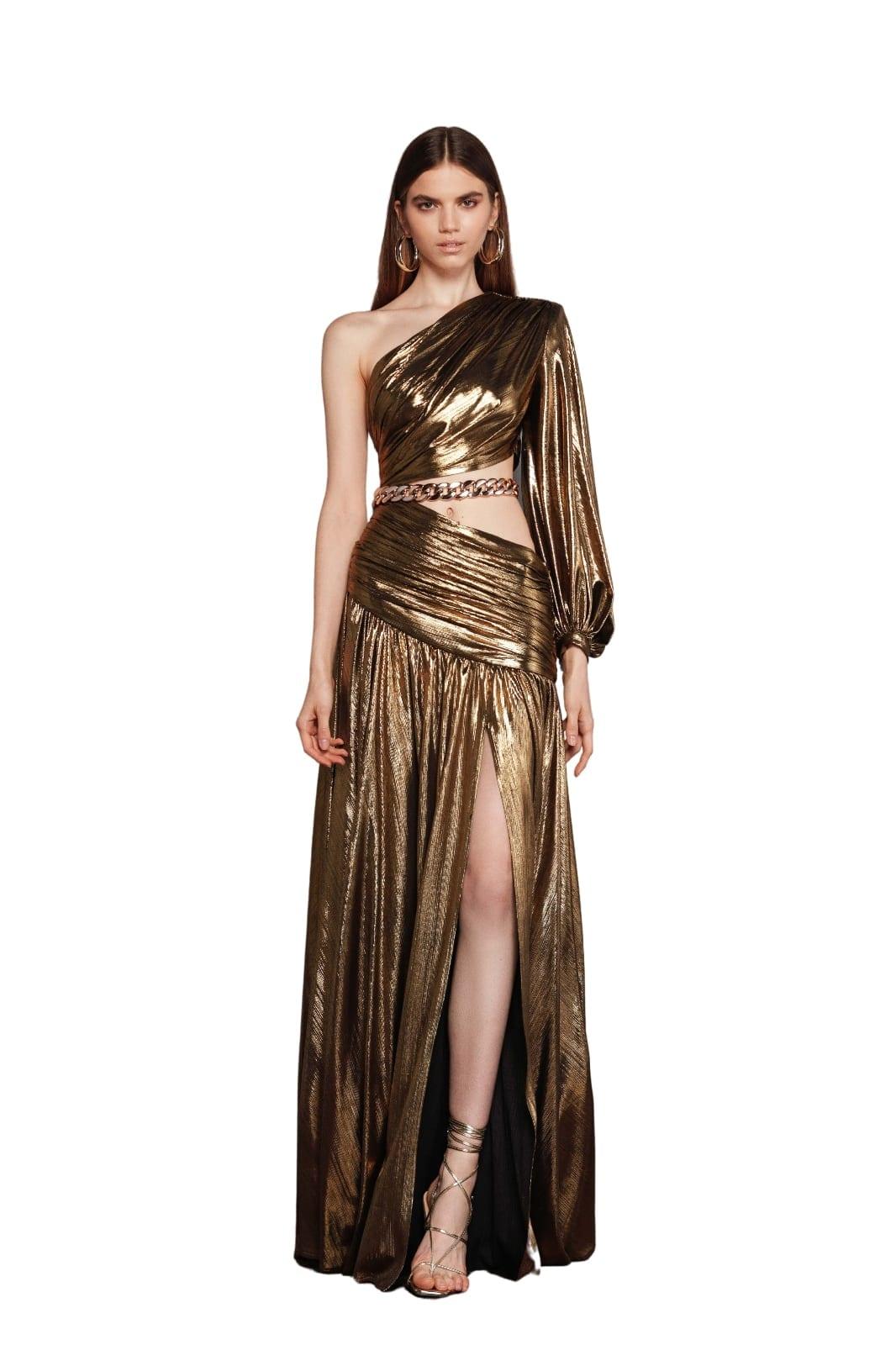 Florence Halterneck Metallic Coral Gown - Bronx and Banco - Free