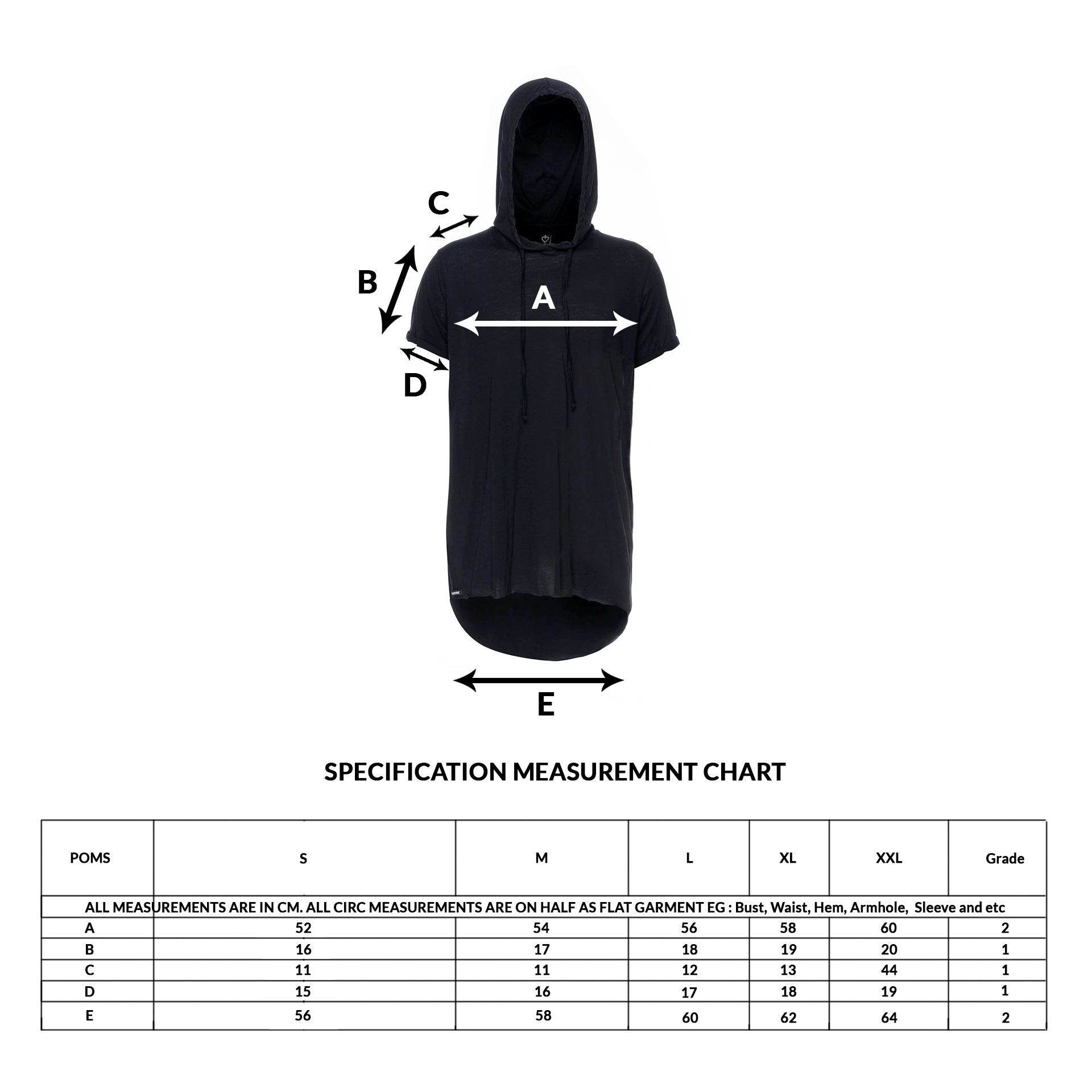 size guide men top hoodie