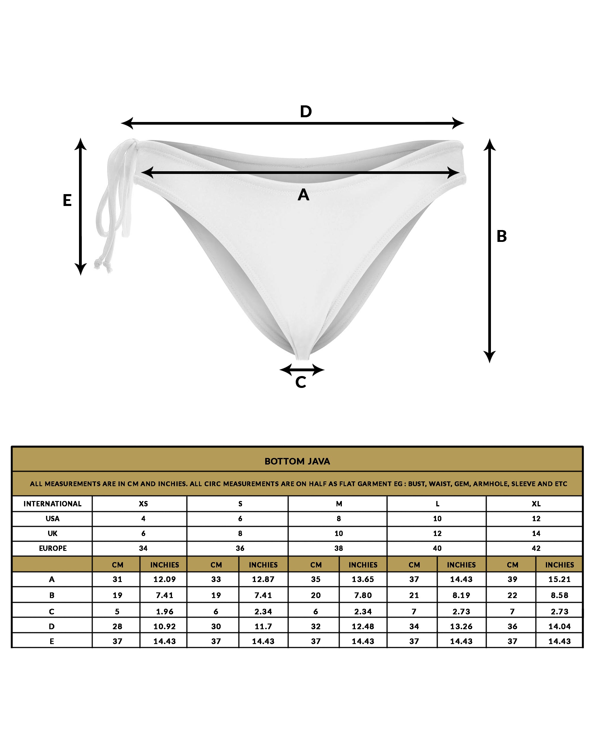 love anchor size guide swimwear bottom java