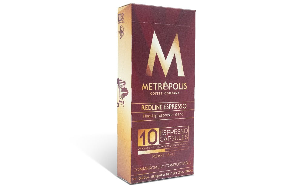 A box of Metropolis coffee capsules