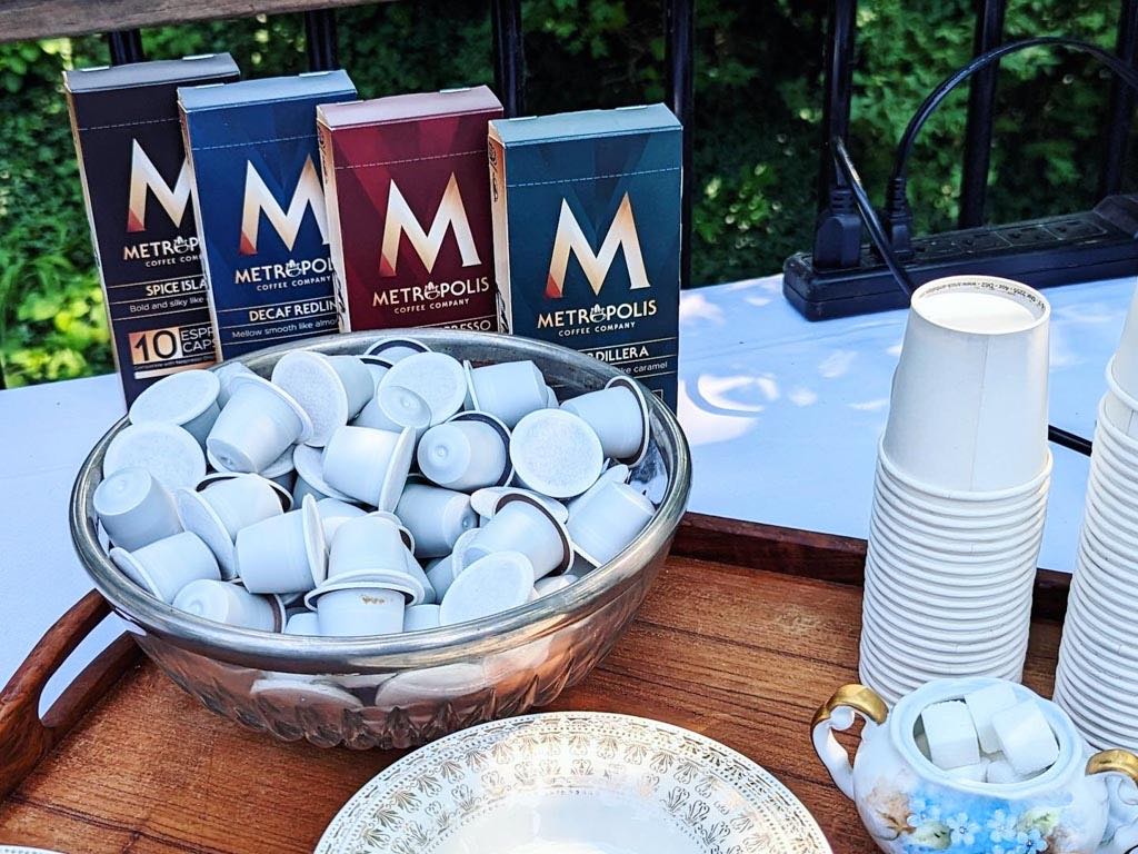 Metropolis Coffee pods and packaging on a table.