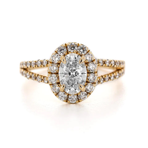 YELLOW GOLD 1.15CT OVAL DIAMOND HALO ENGAGEMENT RING