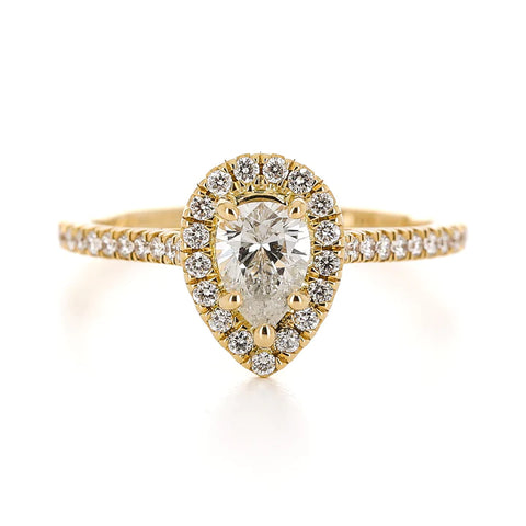 YELLOW GOLD 0.76CT PEAR DIAMOND HALO ENGAGEMENT RING