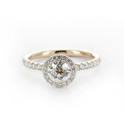 1.24CT OLD EUROPEAN HALO DIAMOND ENGAGEMENT RING - YELLOW GOLD