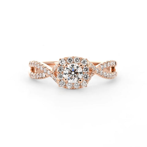 0.72CTW DIAMOND HALO ENGAGEMENT RING - PAVÉ HALO TWIST - ROSE GOLD