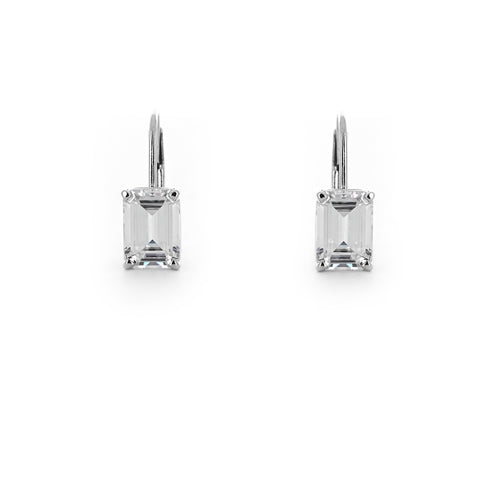 image of 2.0ctw emerald moissanite dangle earrings in white gold | Buchroeders Jewelers