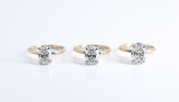 Three Oval lab grown diamond engagement rings