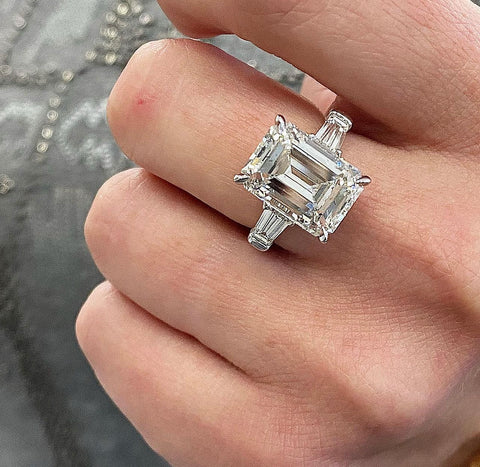 Image of 3 stone emerald cut diamond engagement ring | Buchroeders Jewelers