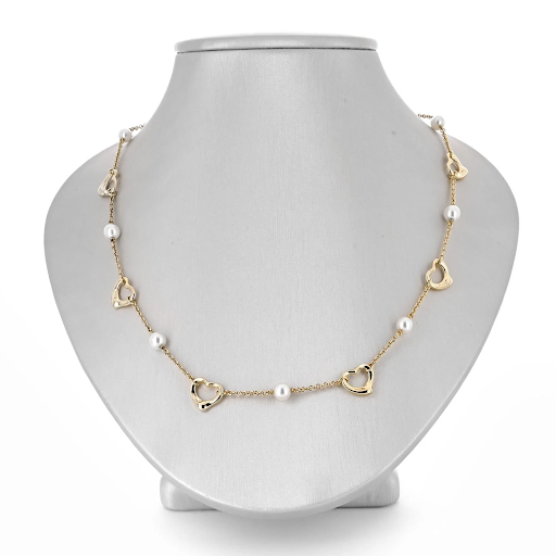 Peretti Open Heart Yellow Gold & Pearl Necklace