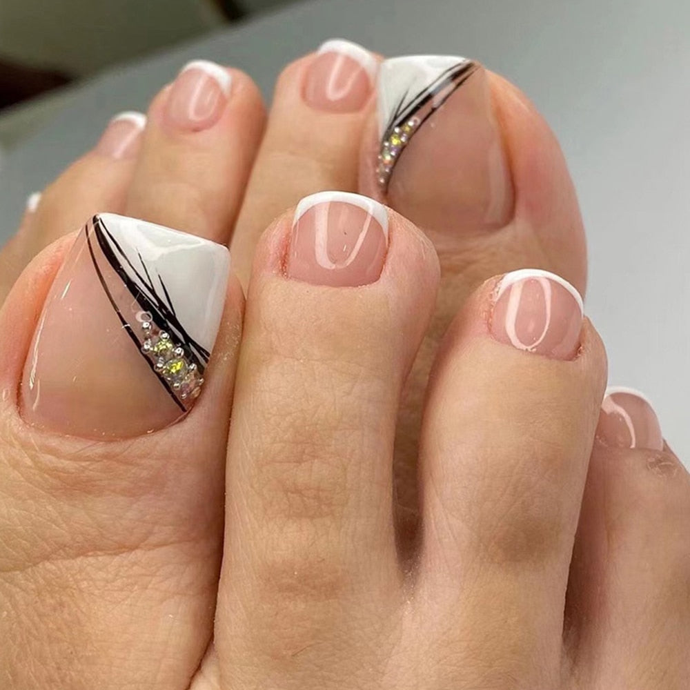 Short Square Fake Toenails Romantic Foot Nails Toe Nails for Women Girl |  eBay