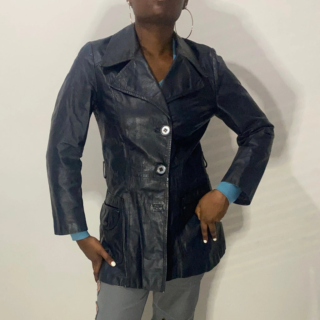 image of 1970s Ellegi Leather Jacket - Medium Black Leather