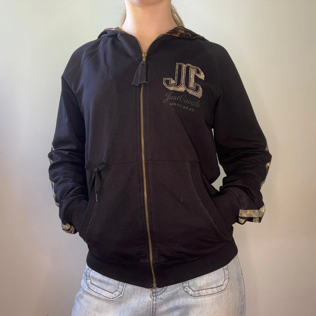 image of Just Cavalli Animal print Hoodie - XS Black Cotton Blend