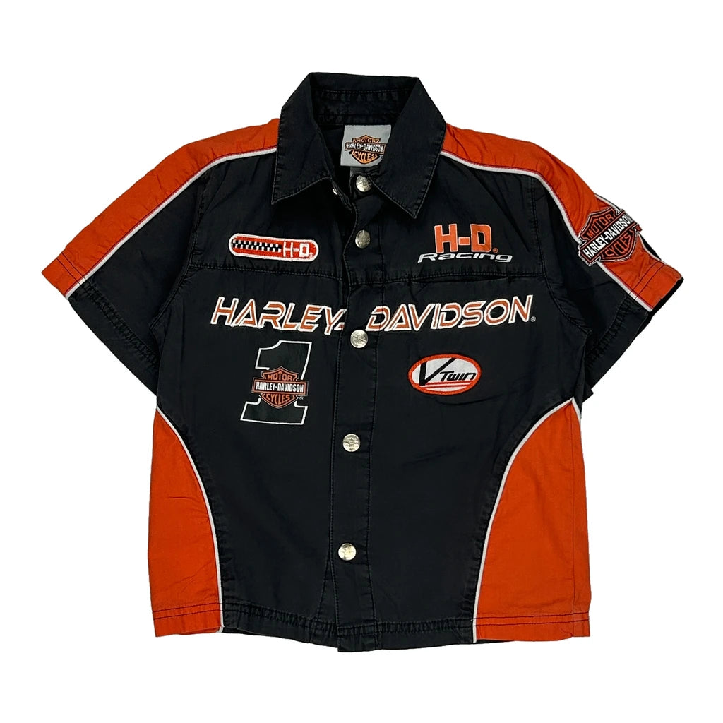 image of Age 4 Harley Davidson Graphic Short Sleeve Shirt - XS Black Cotton