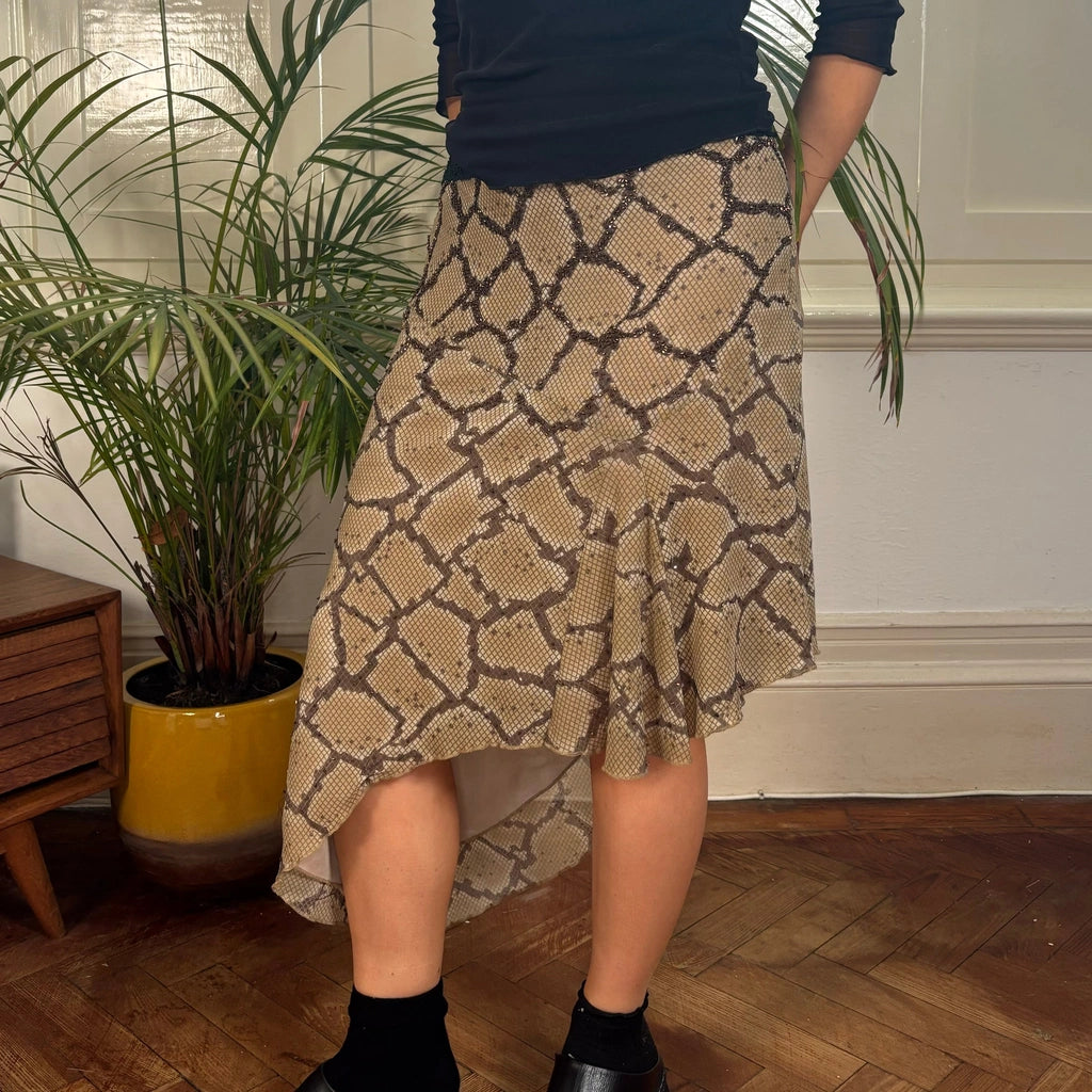 image of Animal Print Unbranded Asymmetric Skirt - Medium Beige Nylon
