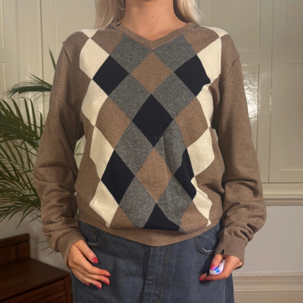 image of Sun 68 Argyle Jumper - Medium Beige Cashmere Blend