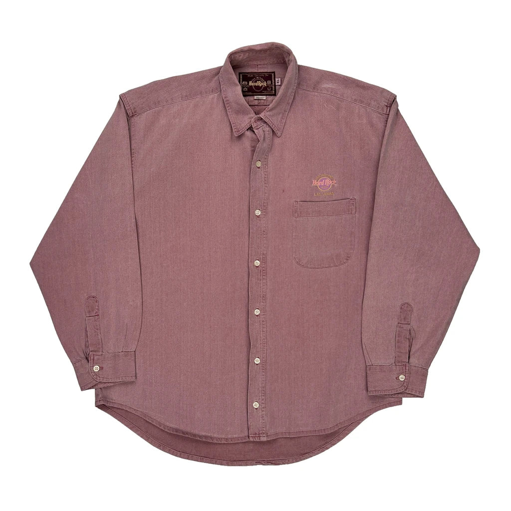 image of Las Vegas Hard Rock Cafe Denim Shirt - XL Pink Cotton