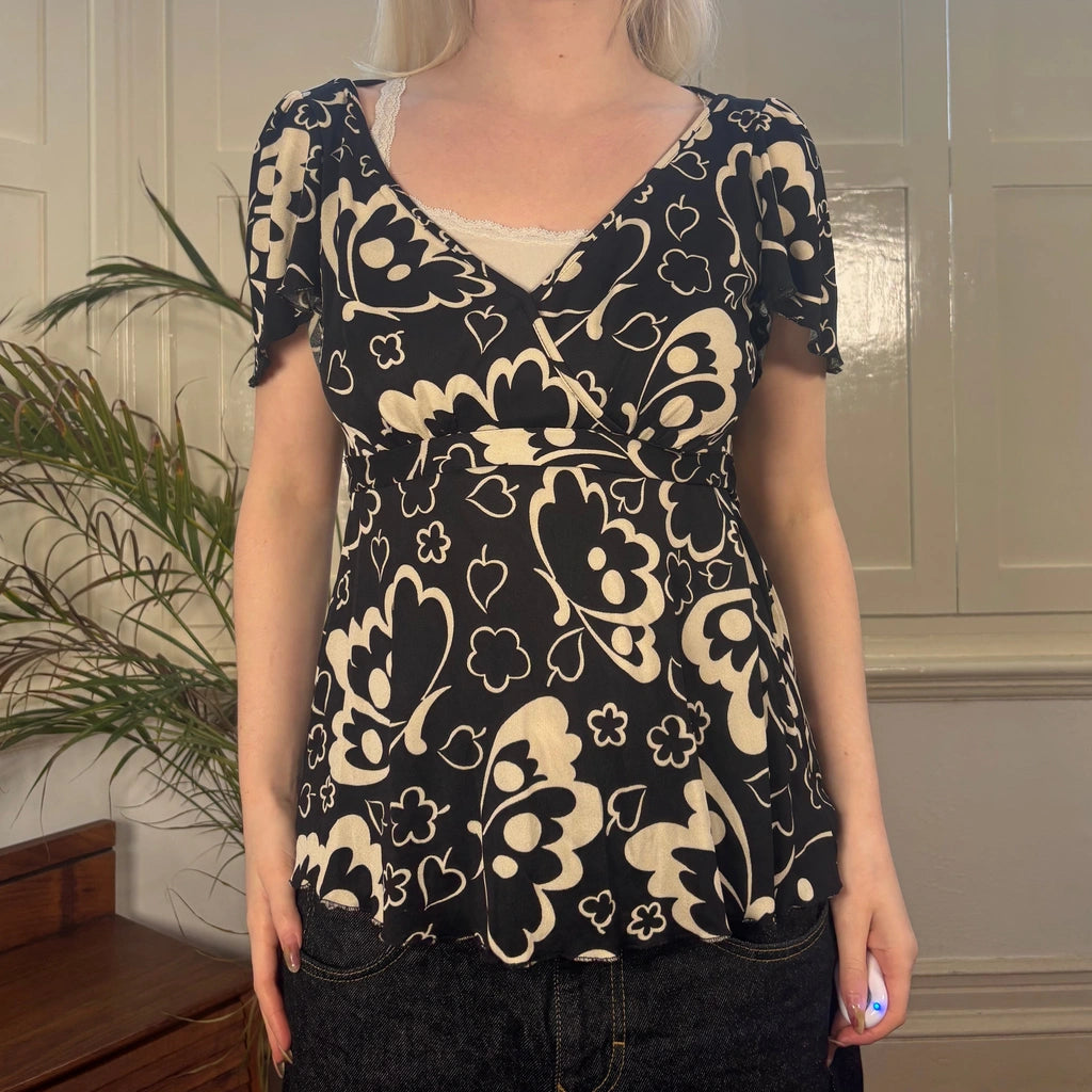 image of Cheap & Chic Moschino Floral Top - Large Black Viscose