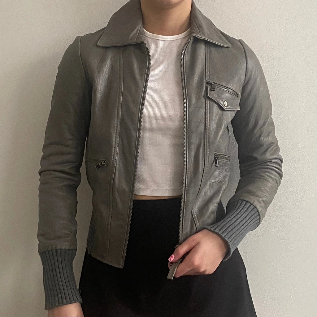image of Toy G Cropped Leather Jacket - XS Grey Leather