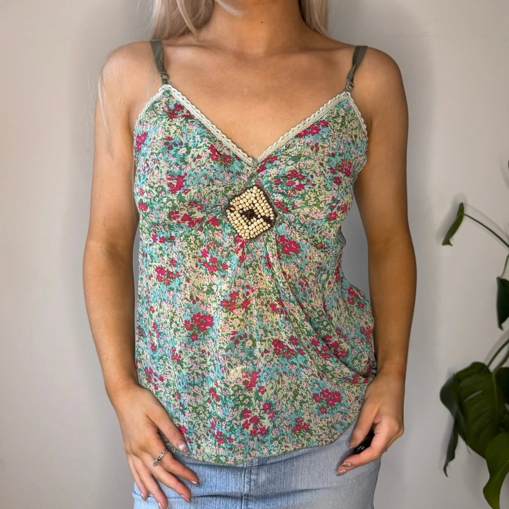 image of Misswan Floral Cami Top - Large Blue Polyester