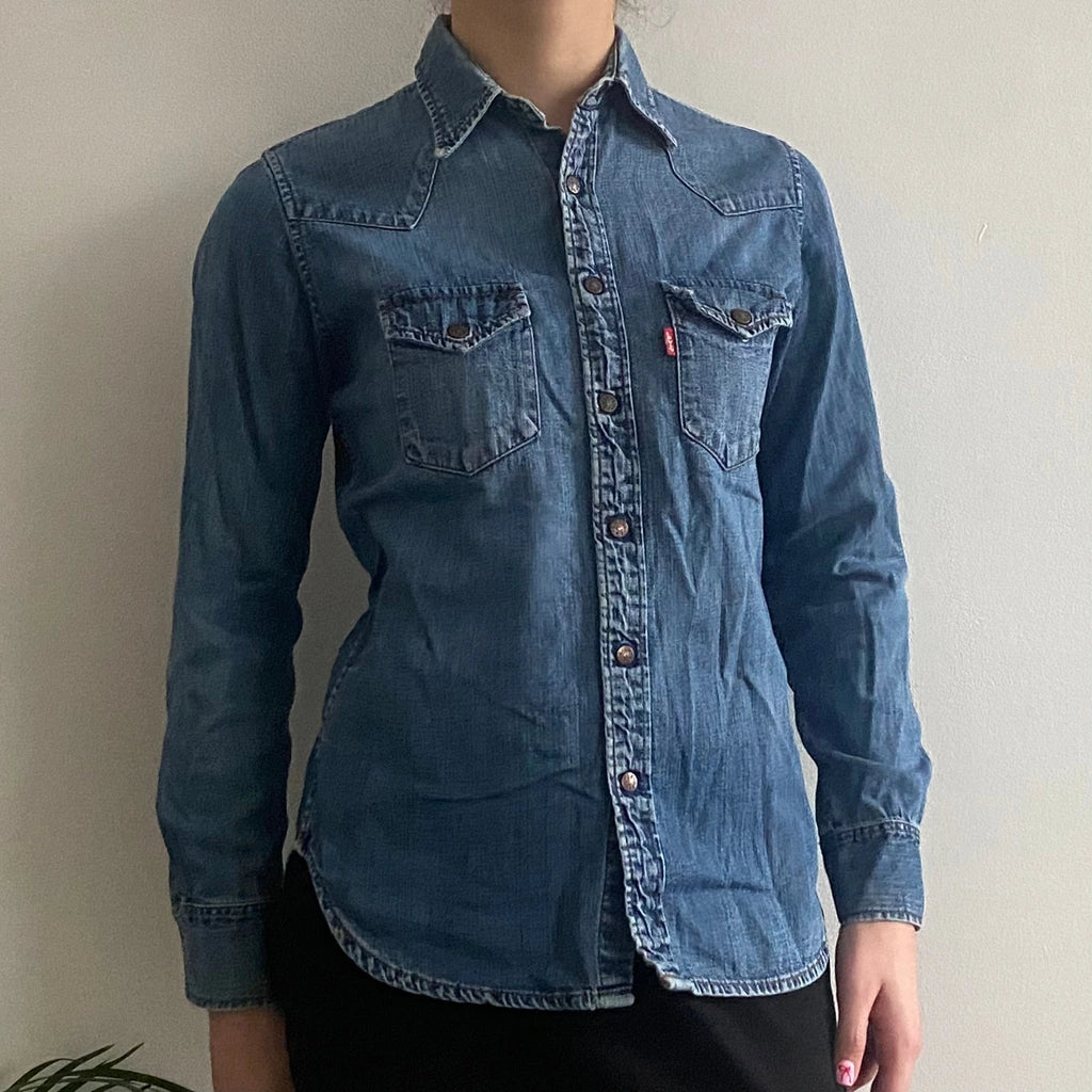 image of Levis Denim Shirt - Small Blue Cotton