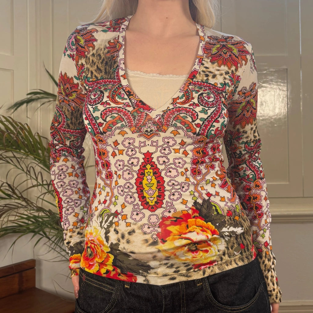 image of Just Cavalli Long Sleeve Top - Small White Polyester