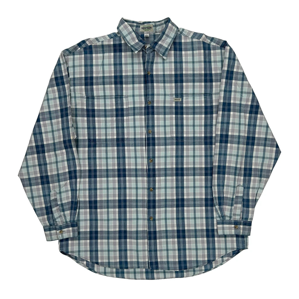 image of Made In Usa Guess Checked Shirt - Large Blue Cotton