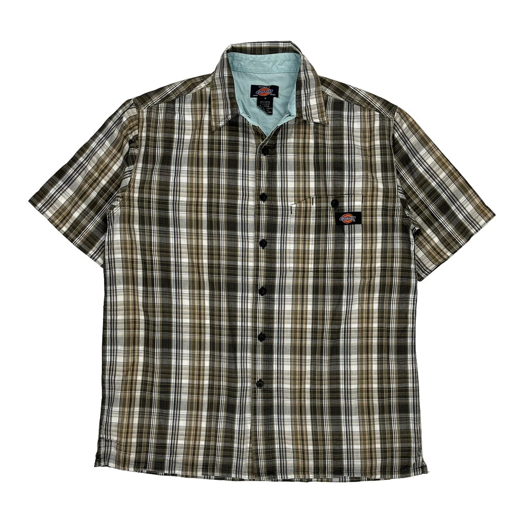 image of Dickies Checked Short Sleeve Shirt - Small Brown Cotton
