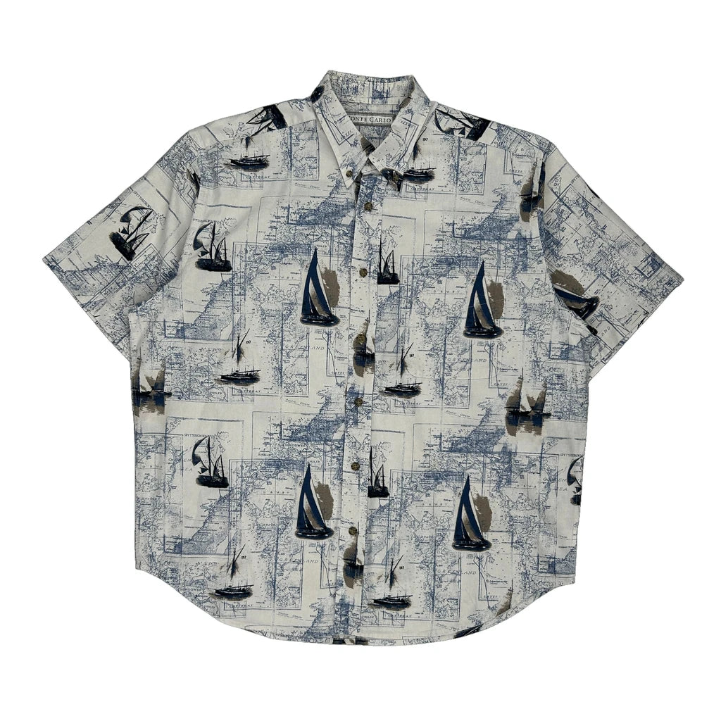 image of Monte Carlo Short Sleeve Shirt - Large Blue Cotton