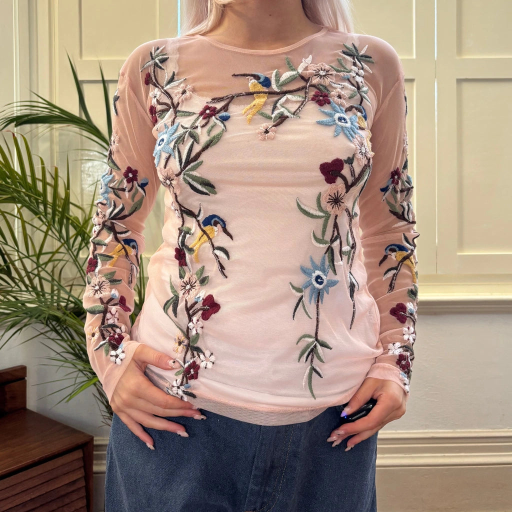 image of Unbranded Embroidered Mesh Top - Small Pink Polyester