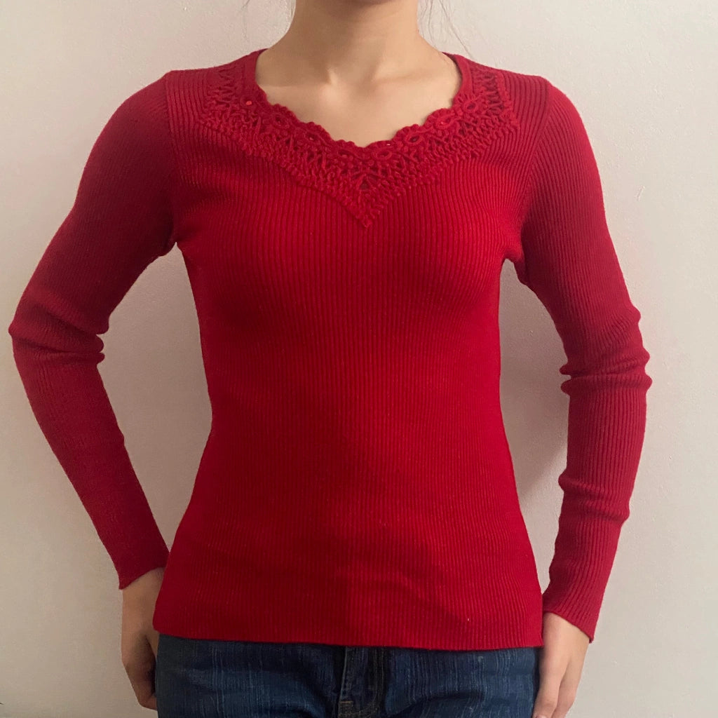 image of Carla Ferroni Jumper - Small Red Wool Blend
