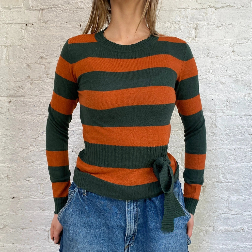 image of Valentino Striped Jumper - Small Orange Wool Blend