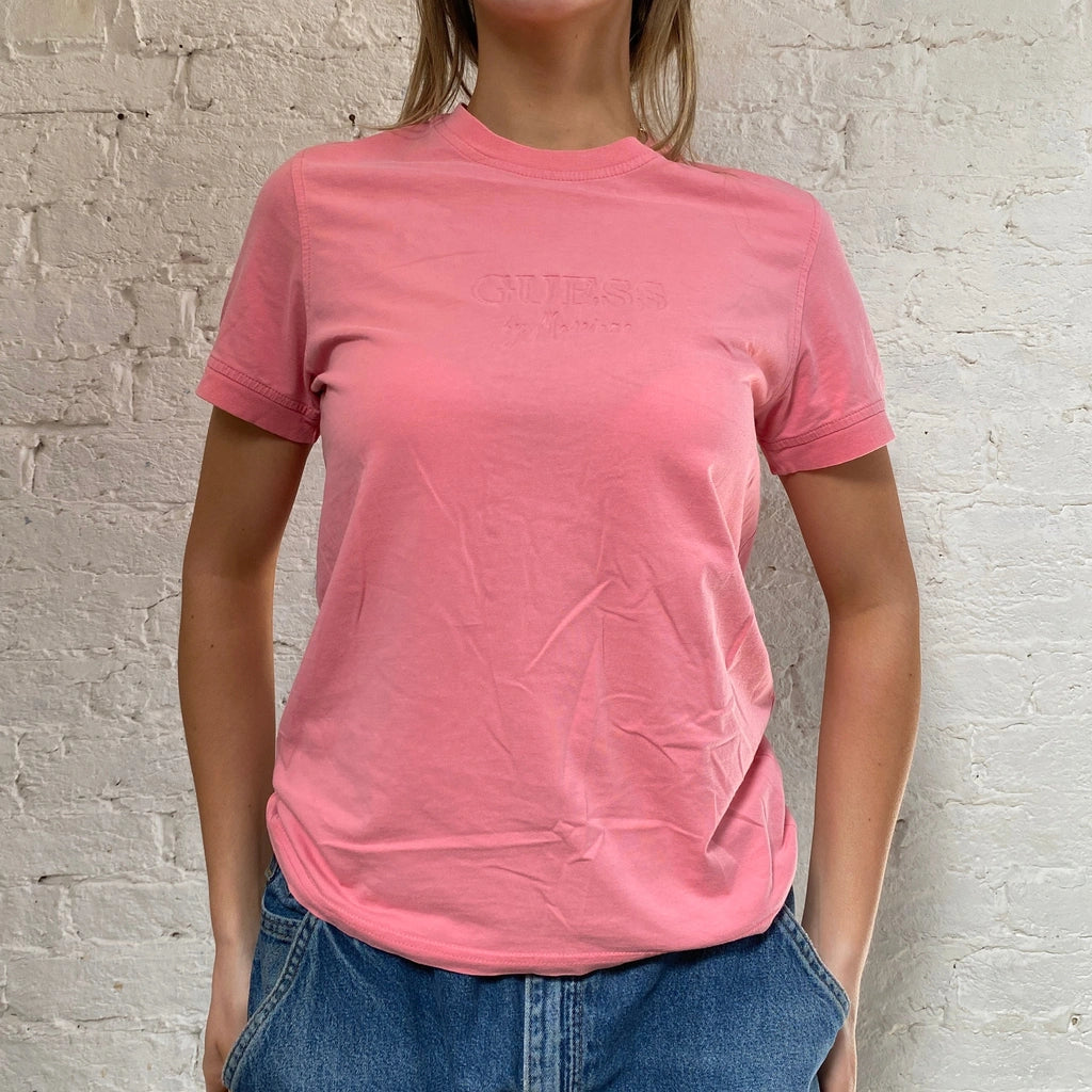 image of Guess Spellout T-Shirt - Small Pink Cotton
