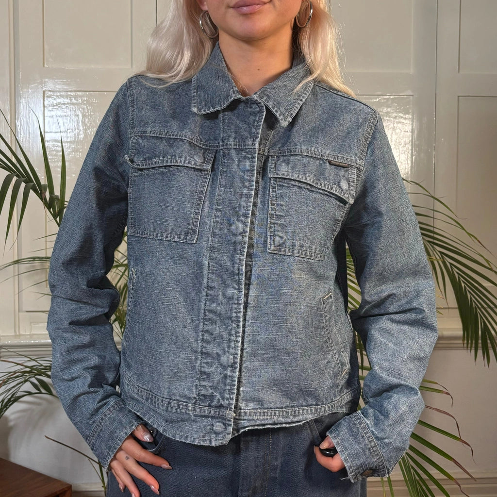 image of Think Pink Denim Jacket - Medium Blue Cotton