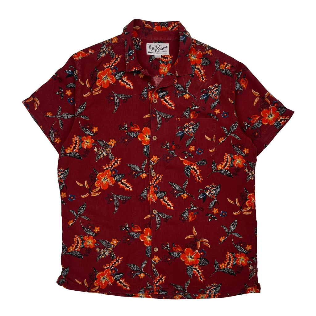 image of Aeropostale Hawaiian Shirt - Medium Burgundy Viscose