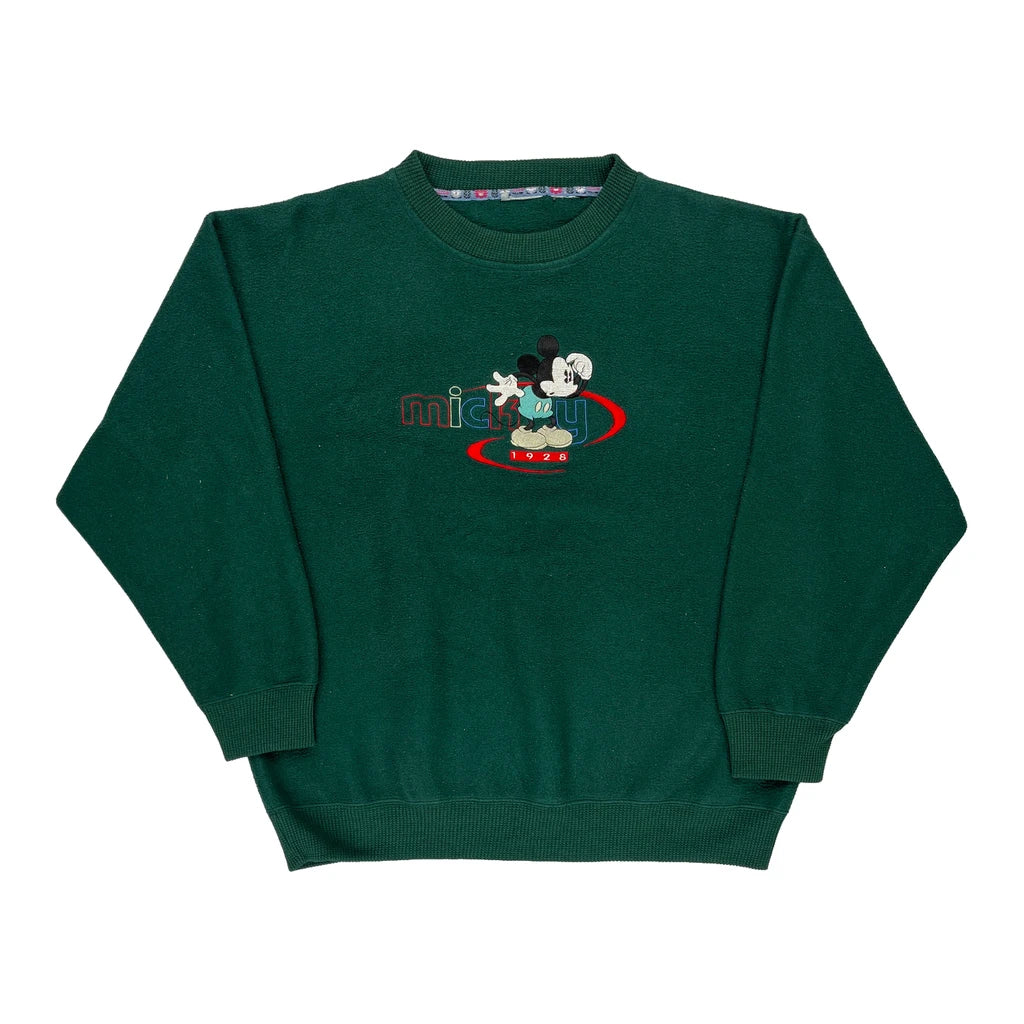 image of Mickey Mouse Disney Cartoon Sweatshirt - Large Green Cotton Blend