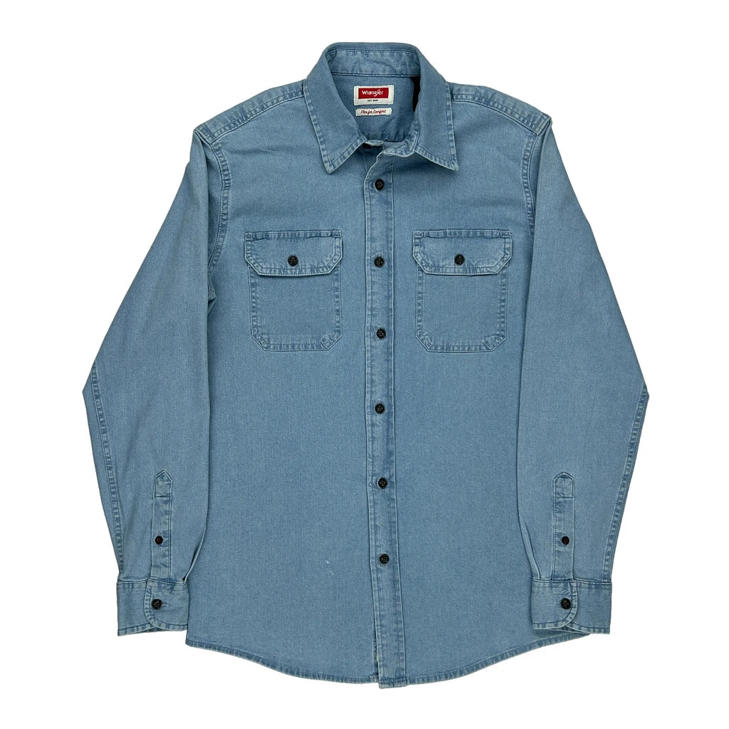 image of Flex For Comfort Wrangler Denim Shirt - Small Blue Cotton Blend