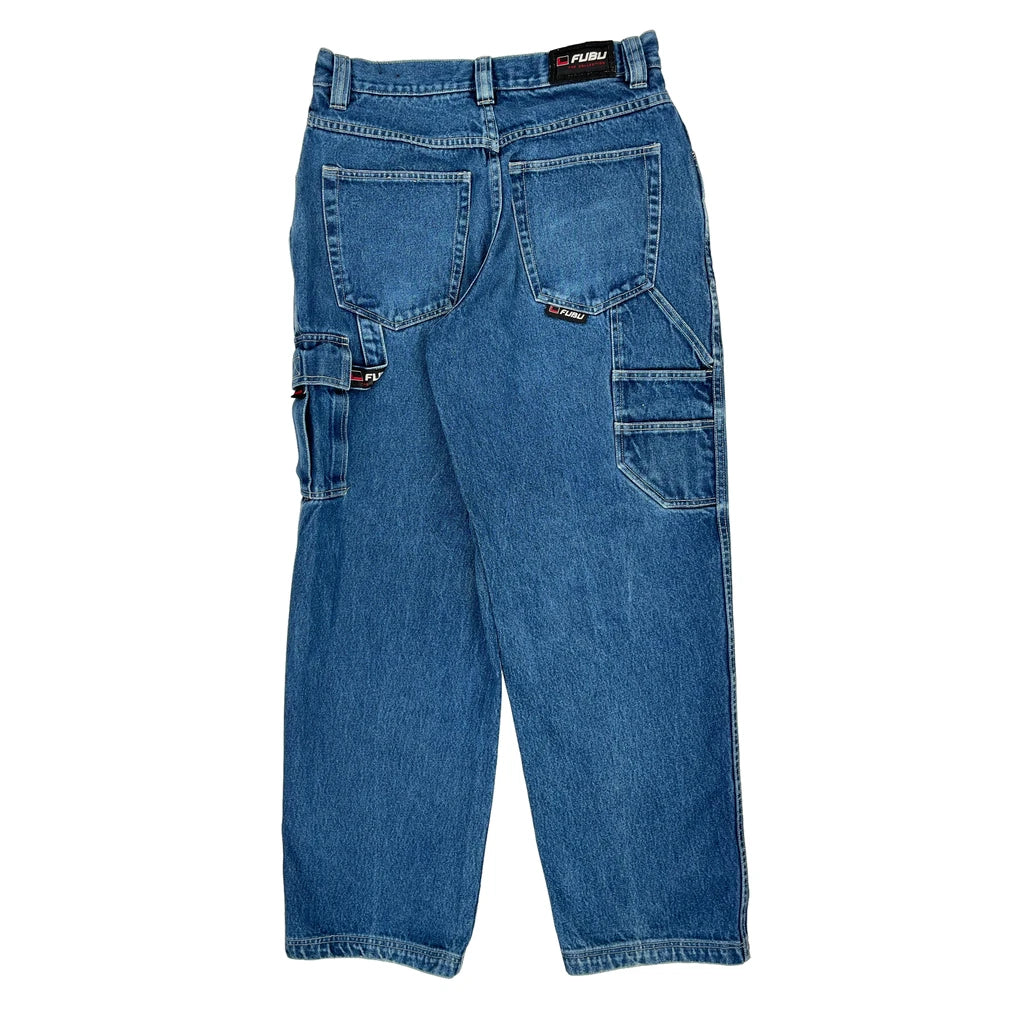 image of Fubu Cargo Carpenter Jeans - 32W 30L Blue Cotton