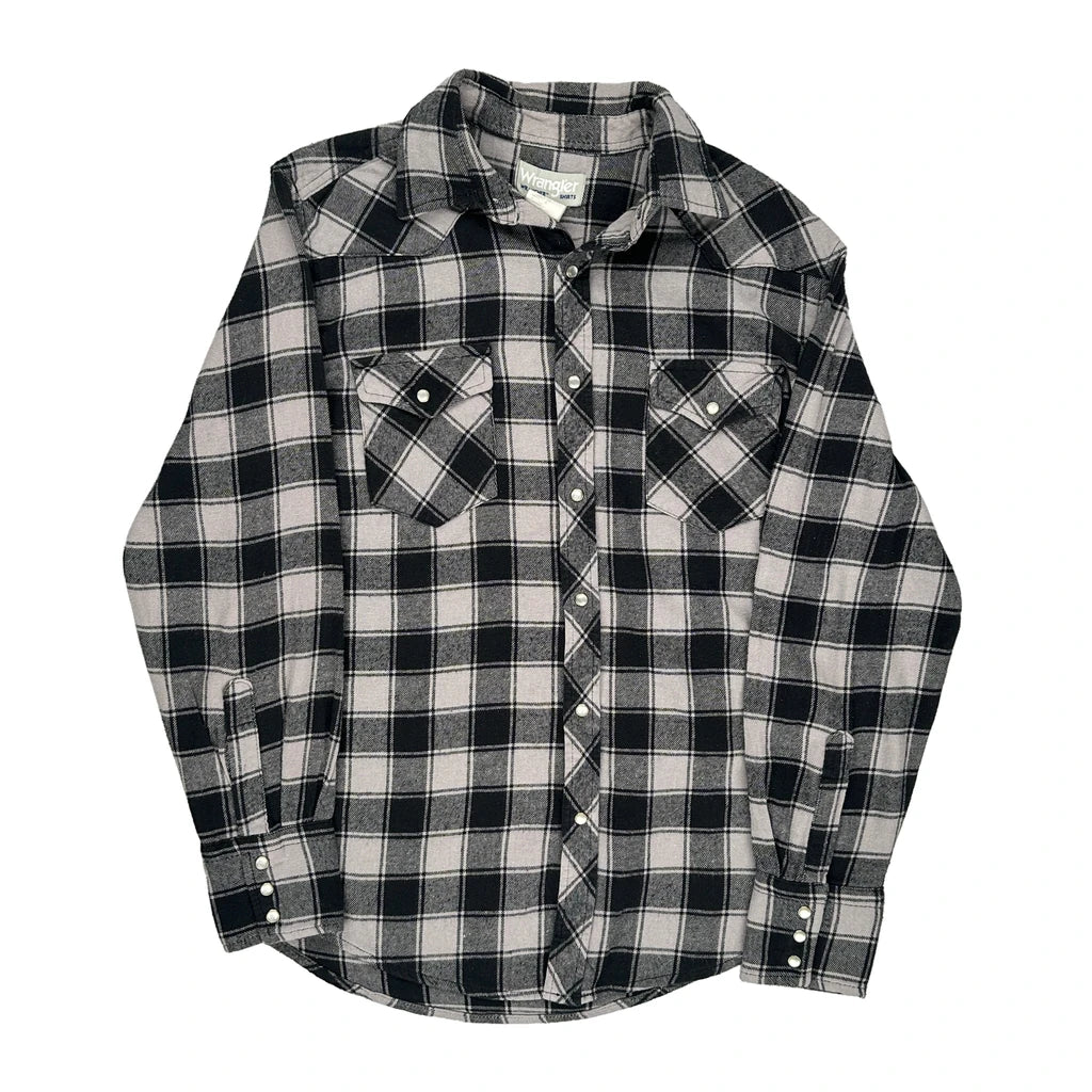 image of Wrangler Checked Flannel Shirt - Large Black & White Cotton