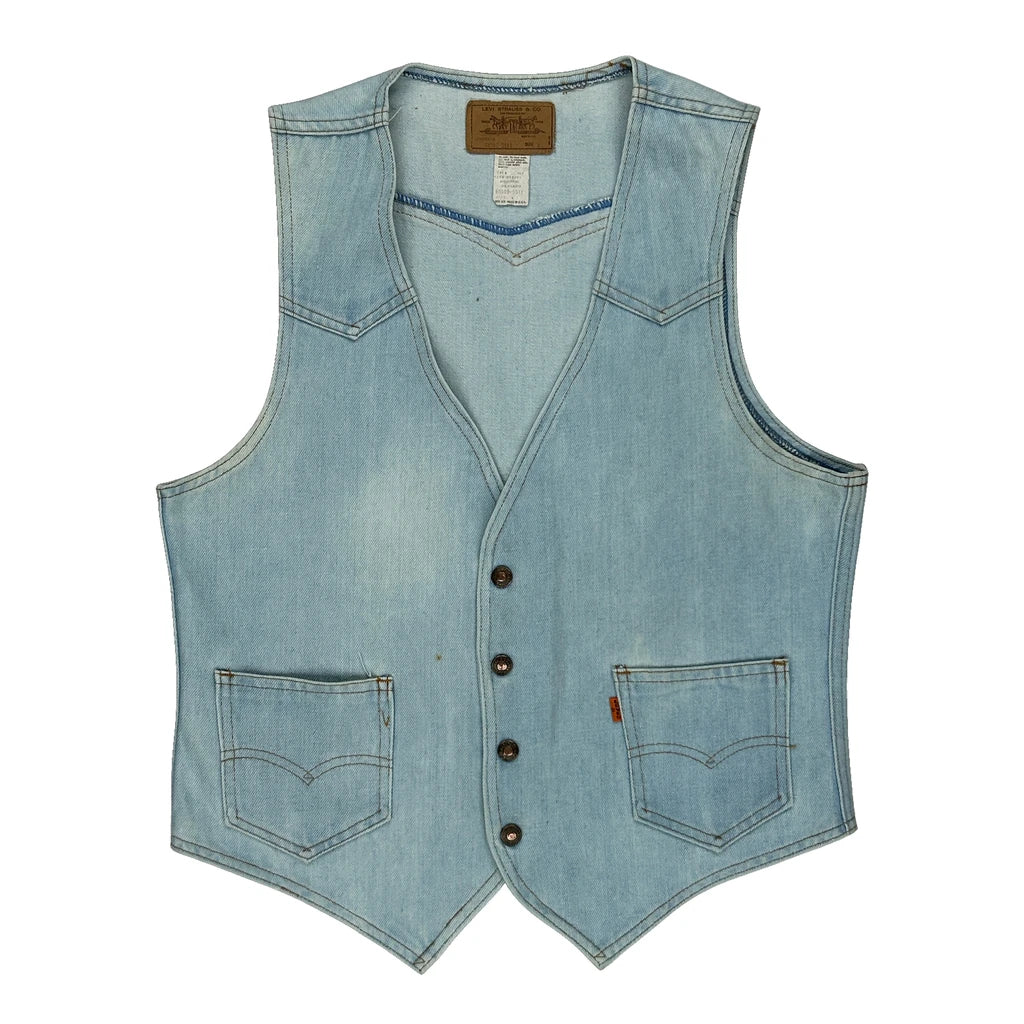 image of Made In Usa Orange Tab Levis Denim Gilet - Medium Light Wash Cotton Blend