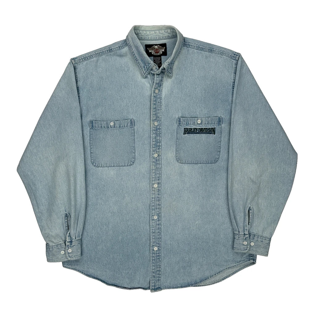 image of Harley Davidson Denim Shirt - XL Blue Cotton