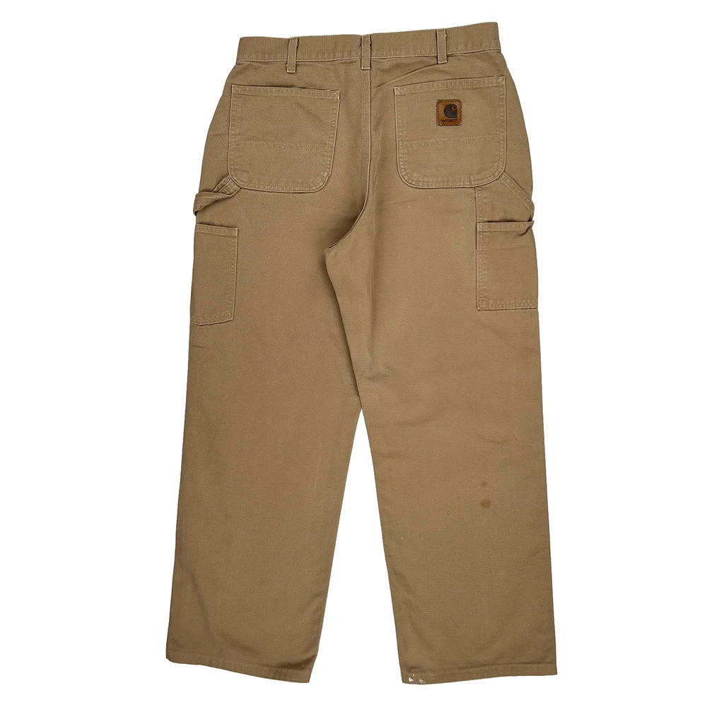 image of Lightly Worn Carhartt Carpenter Trousers - 32″ Waist Beige Cotton