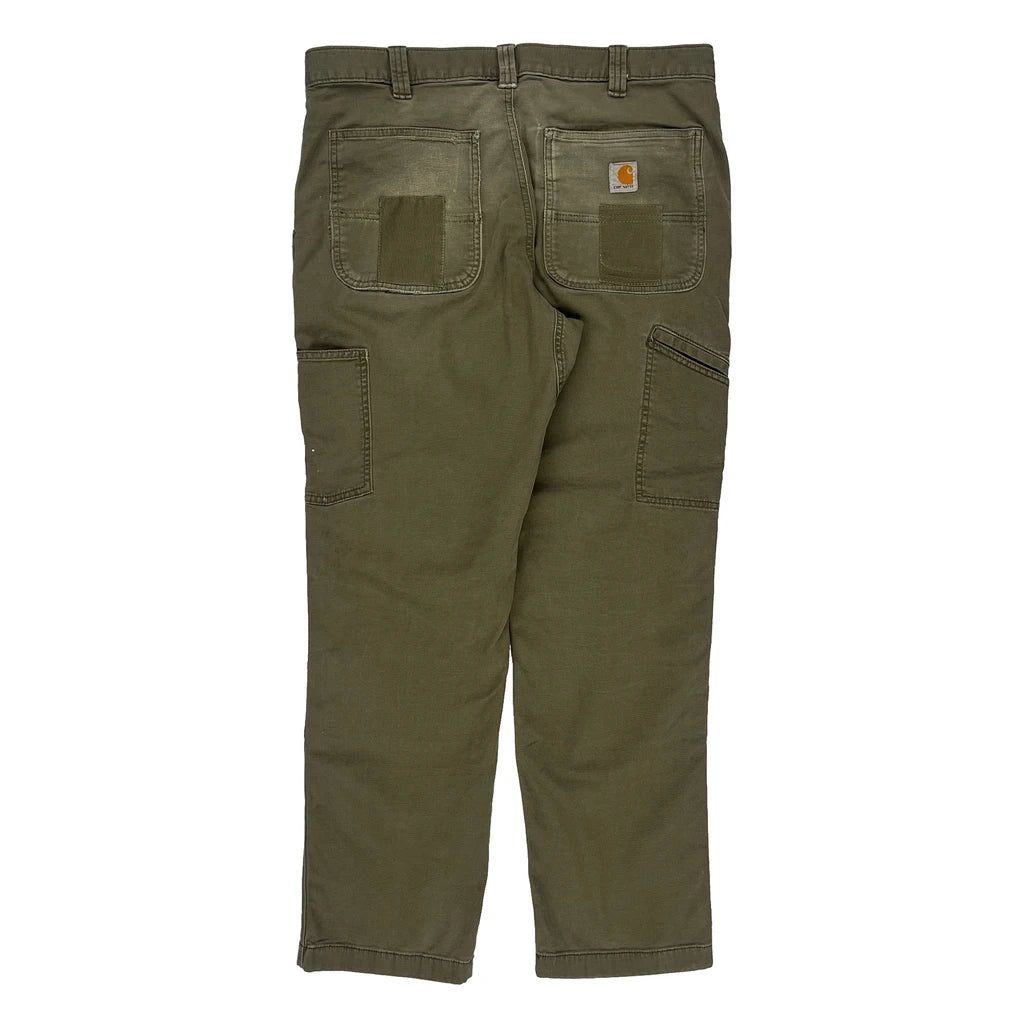 image of Carhartt Double Knee Carpenter Trousers - 35W 30L Khaki Cotton Blend
